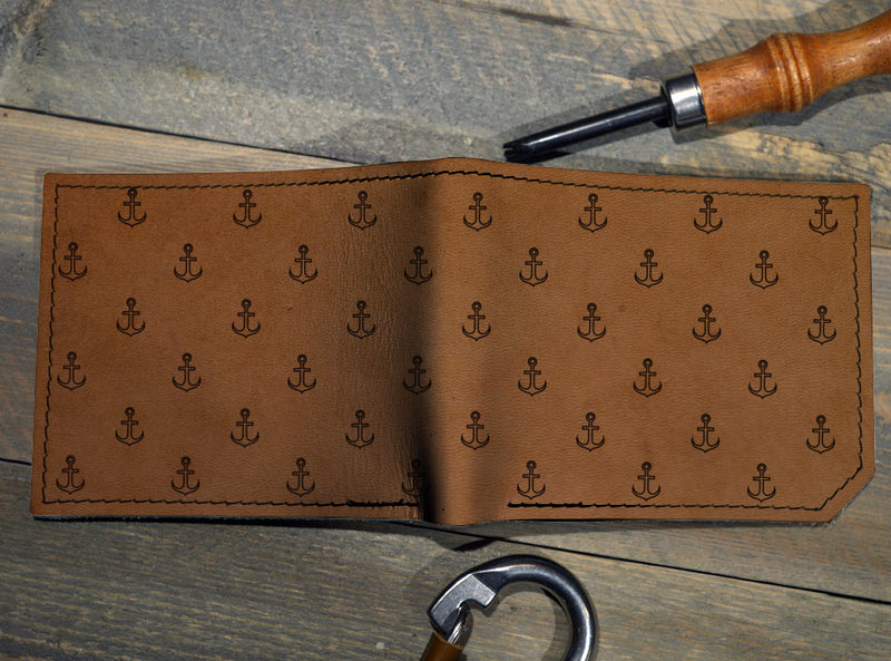 Anchor Pattern - Printmaker Leather Wallet