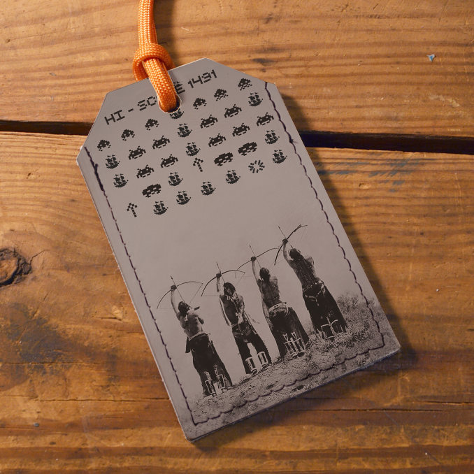 1491 Space Invaders - Printed Leather Luggage Tag