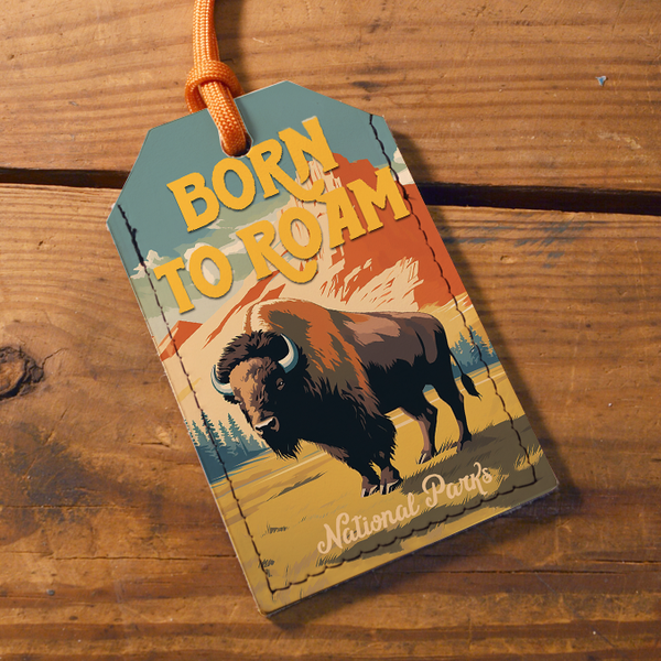 Born To Roam - Printed Leather Luggage Tag