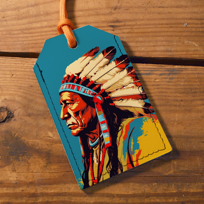 Sitting Bull - Printed Leather Luggage Tag