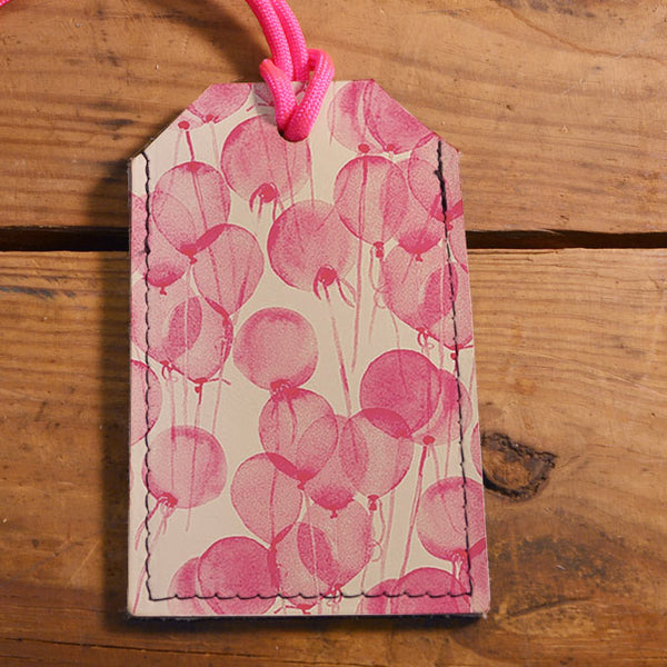Pink Balloons - Leather Luggage Tag