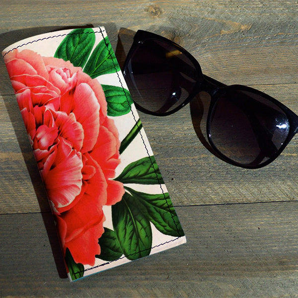 Red Flower - Printed Leather Eyeglasses Case