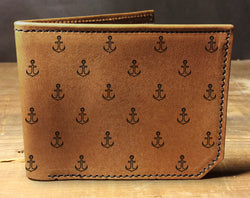 Anchor Pattern - Printmaker Leather Wallet