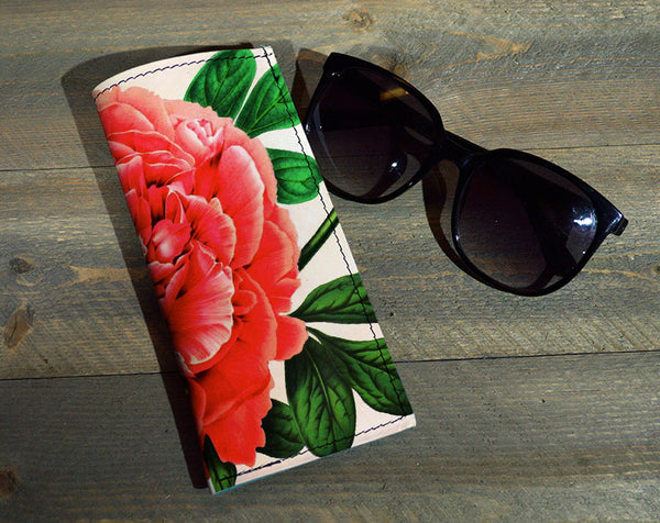 Red Flower - Printed Leather Eyeglasses Case